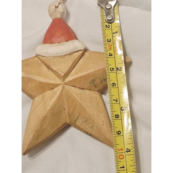 Vintage Midwest Cannon Falls Carved Wooden Face Santa Star Ornament B48 - Picture 3 of 4
